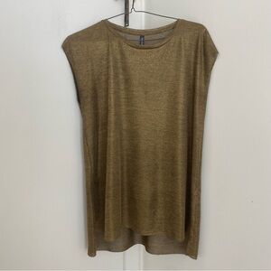 Liquid Gold Sleveless Muscle T Women's Top with Raw Edges Rocker Glam
